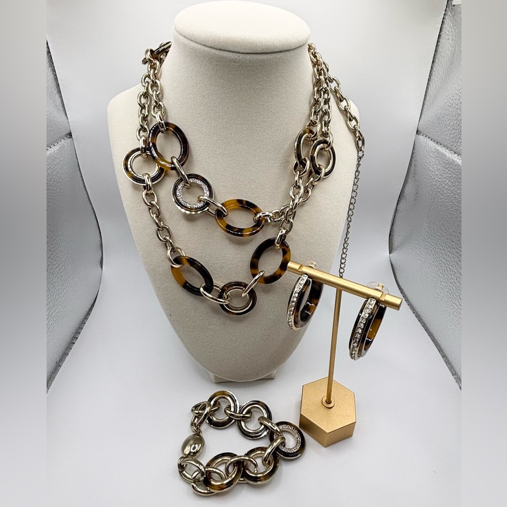 Chico's Tortoise-Link and Silver-Tone Layered Necklace Set